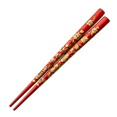 Traditional Chinese Chopsticks Set with Red and Gold Isolated on Transparent Background