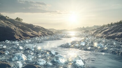 Sparkling river diamonds landscape
