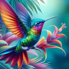 Obraz premium A beautiful hummingbird sits on a branch