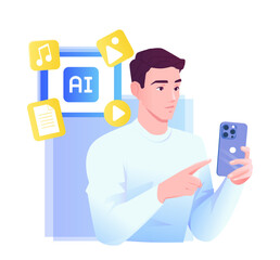 AI media content on smartphone. Vector illustration