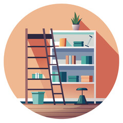 Fototapeta premium Furniture Ladder Shelf Vector Illustration – Clipart, Cartoon, and Line Art Design, Vector illustration of a furniture ladder shelf in clipart, cartoon, and line art styles.