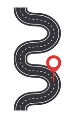 Naklejka premium Curvy road with location pin. Vector illustration