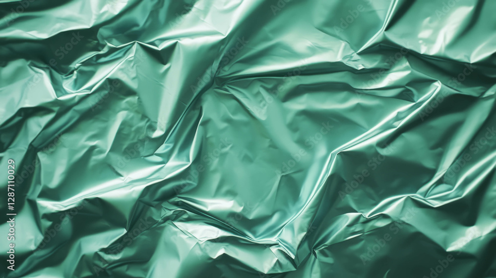 Poster green foil texture with soft folds for creative design and background concepts