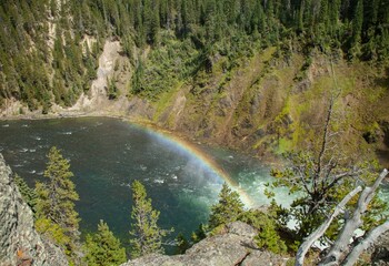 Rainbow in Grand Canyon of the Yellowstone River in Yellowstone National Park, Wyoming