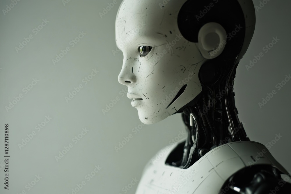 Poster robot model showcasing advanced design and features in a minimalist setting