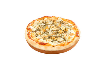 Delicious Creamy Pizza with Herbs Isolated on Black Background,