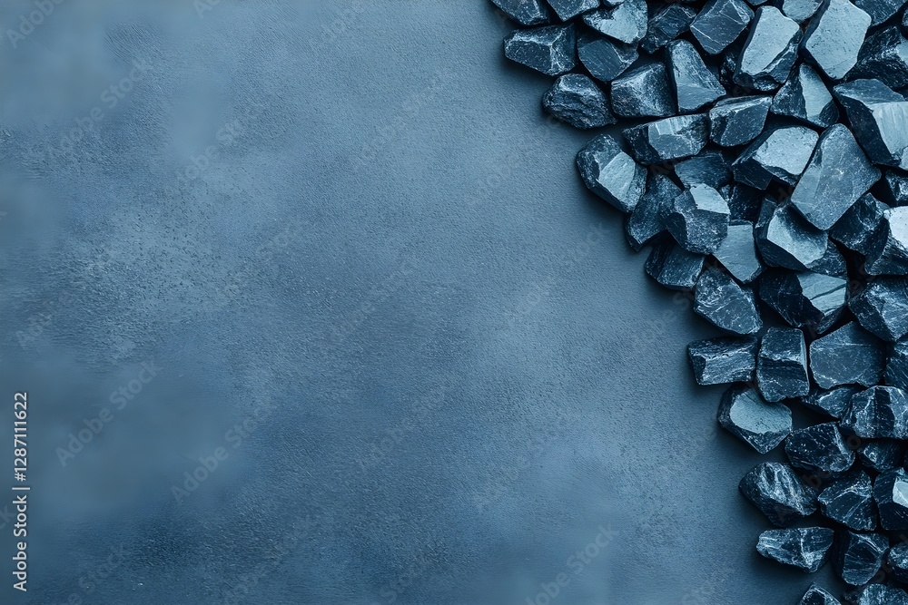 Poster raw cobalt ore chunks scattered on dark background. natural mineral stones pattern and texture. indu