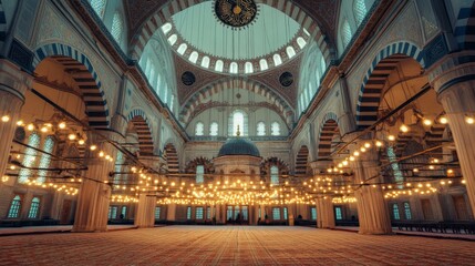 Ramadan Kareem background with Soleimani mosque in Istanbul at sunset
