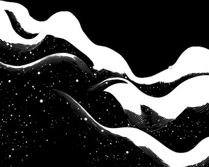 Abstract Black and White Wave Design with Stars
