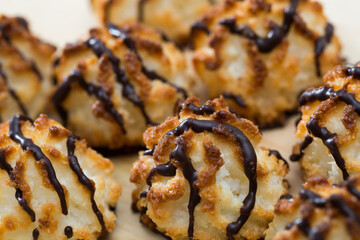 Spanish coconut biscuits sprinkled with chocolate. High quality photo