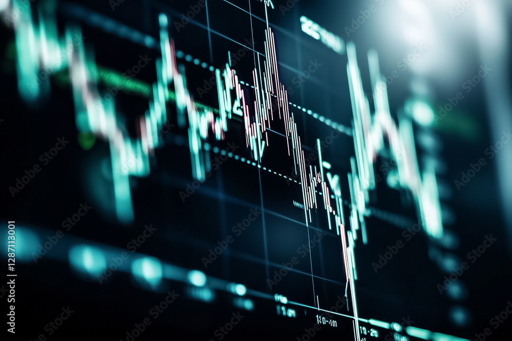 Poster an upward trend is depicted through dynamic graphs reflecting fluctuating financial values in a dark