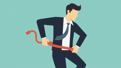 Businessman tightening budget belt, emphasizing financial savings and economic prudence in business management