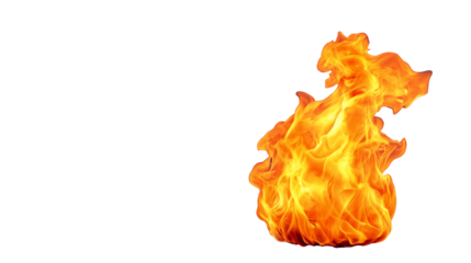 Bright vibrant fire flames on transparent background