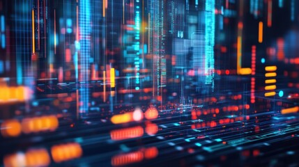 Obraz premium Digital city data stream, glowing, abstract background, tech