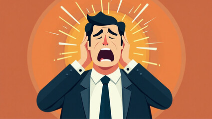 Businessman under extreme pressure, symbolizing stress, fear, and struggle in a challenging career or business situation