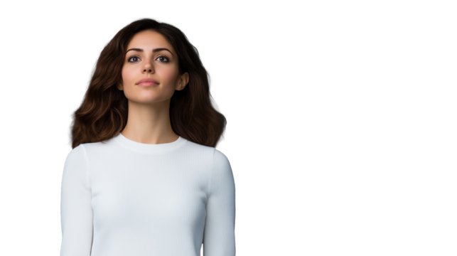 Confident young woman in white against a transparent background