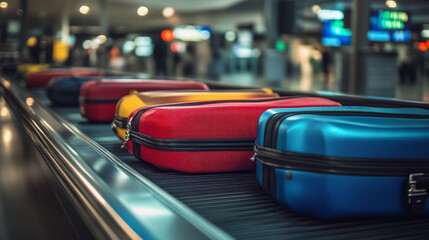 On a hectic travel day, bags on a baggage carousel at an airport