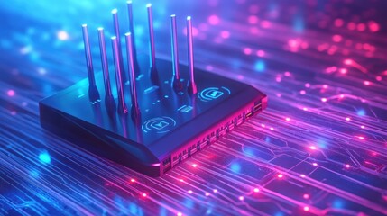 Network Router, Circuit Board, Wireless, Neon,  Digital, Technology, Data, Future