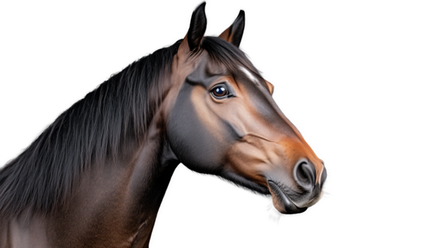 Realistic portrait of a brown horse with transparent background