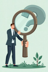 Businessman Using Magnifying Glass to Search for Root Cause of Problem and Find Effective Solution