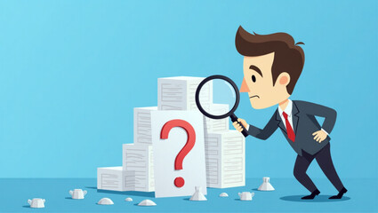 Businessman Using Magnifying Glass to Search for Root Cause of Problem and Find Effective Solution