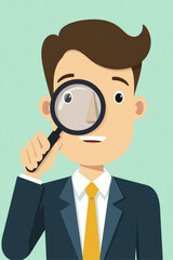 Businessman Using Magnifying Glass to Search for Root Cause of Problem and Find Effective Solution