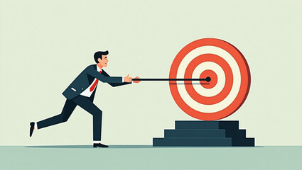 Businessman Using Newton's Cradle to Hit Target vector::9, making impact and achieving success through focused efforts