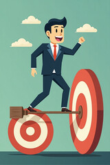 Businessman Using Newton's Cradle to Hit Target vector::9, making impact and achieving success through focused efforts