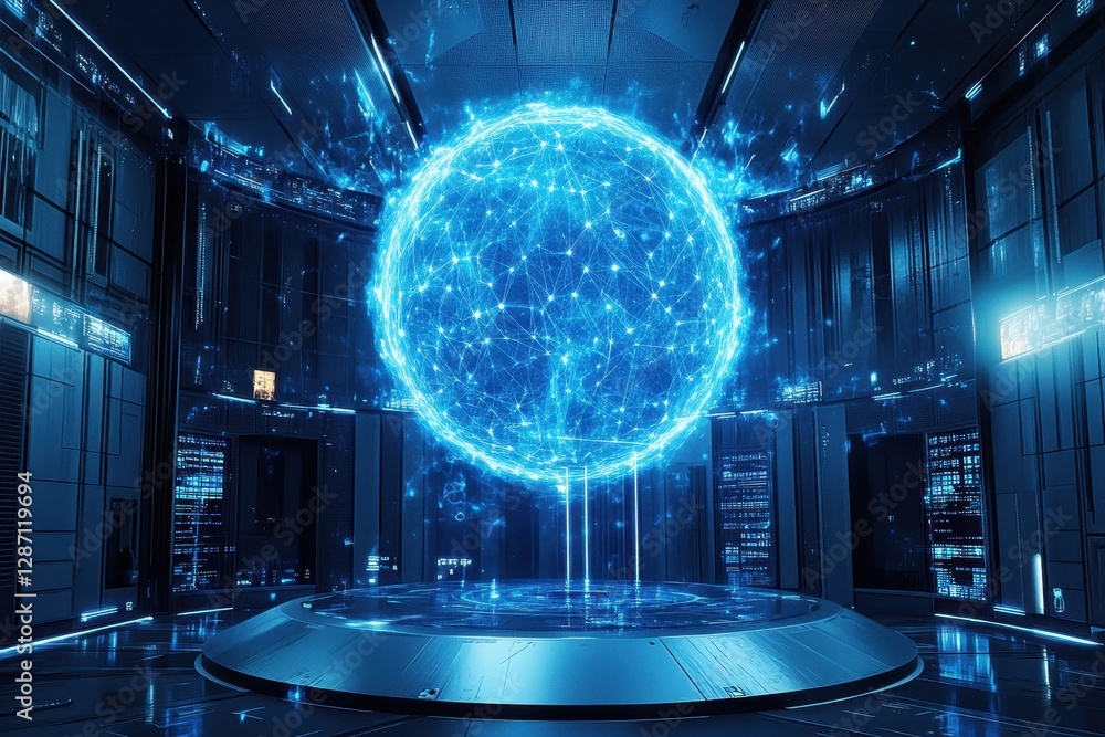 Aufkleber high-tech futuristic sphere design in a digital control room setting