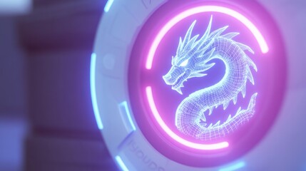 Neon Dragon Tech Logo, futuristic backdrop