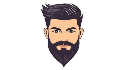 Fototapeta premium Man's face, beard style, illustration, white background, avatar