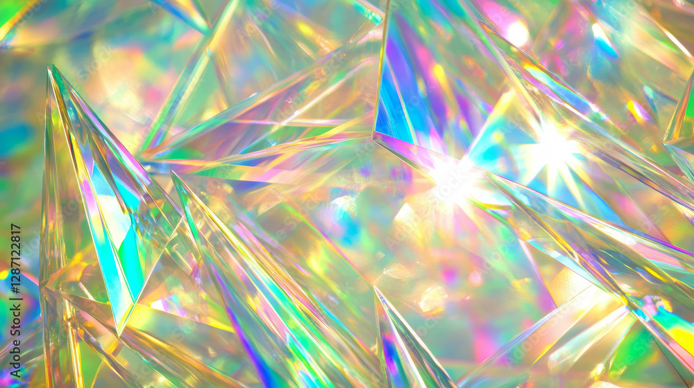 Poster abstract geometric pattern of vibrant prismatic transparent plastic with sharp angles