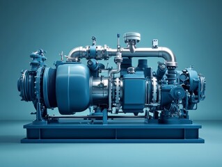 Fototapeta premium Realistic Industrial Vacuum Pump Displayed in Clean, Modern Space Ideal for Technological Contexts and Engineering Applications