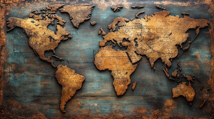 Realistic World Map with Rustic Aesthetic on Textured Background in High Quality for Creative and Educational Uses