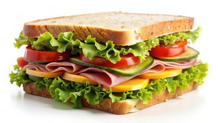 Delicious Ham and Cheese Sandwich on White Background