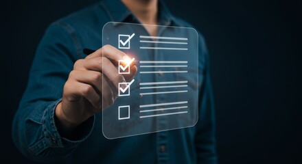 Interactive virtual checklist interface projection with delicate hand marking items