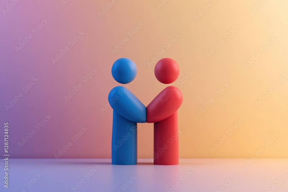 Poster Two abstract figures embracing in a colorful background representing love and connection. Generative AI