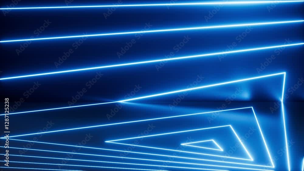 Aufkleber cycled 3d animation. abstract minimalist blue neon background. glowing lines spin and rotate inside 
