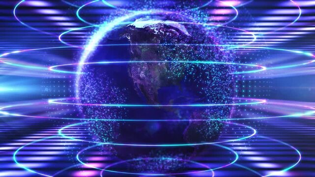 A planet surrounded by virtual spheres of the digital world