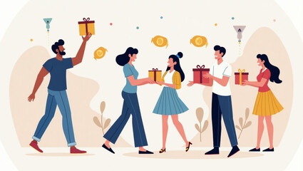 Customers Receiving Rewards and Gifts Through Cash Back Loyalty Program for Online Shopping Purchases