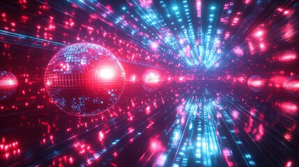 Naklejka premium Neon Disco Ball Tunnel Digital Light Show