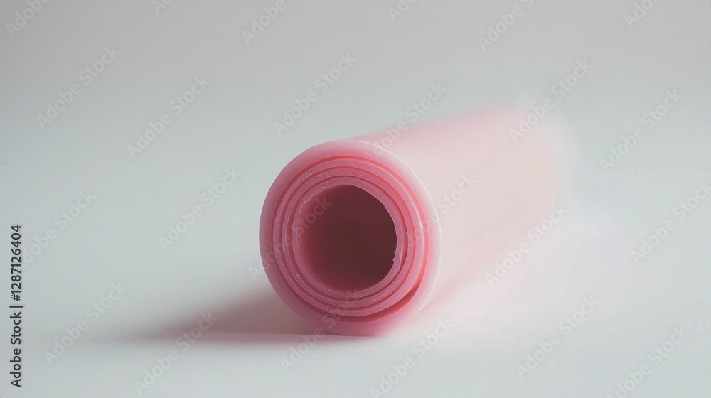 Poster soft pink roll of material on a light background for minimalist design