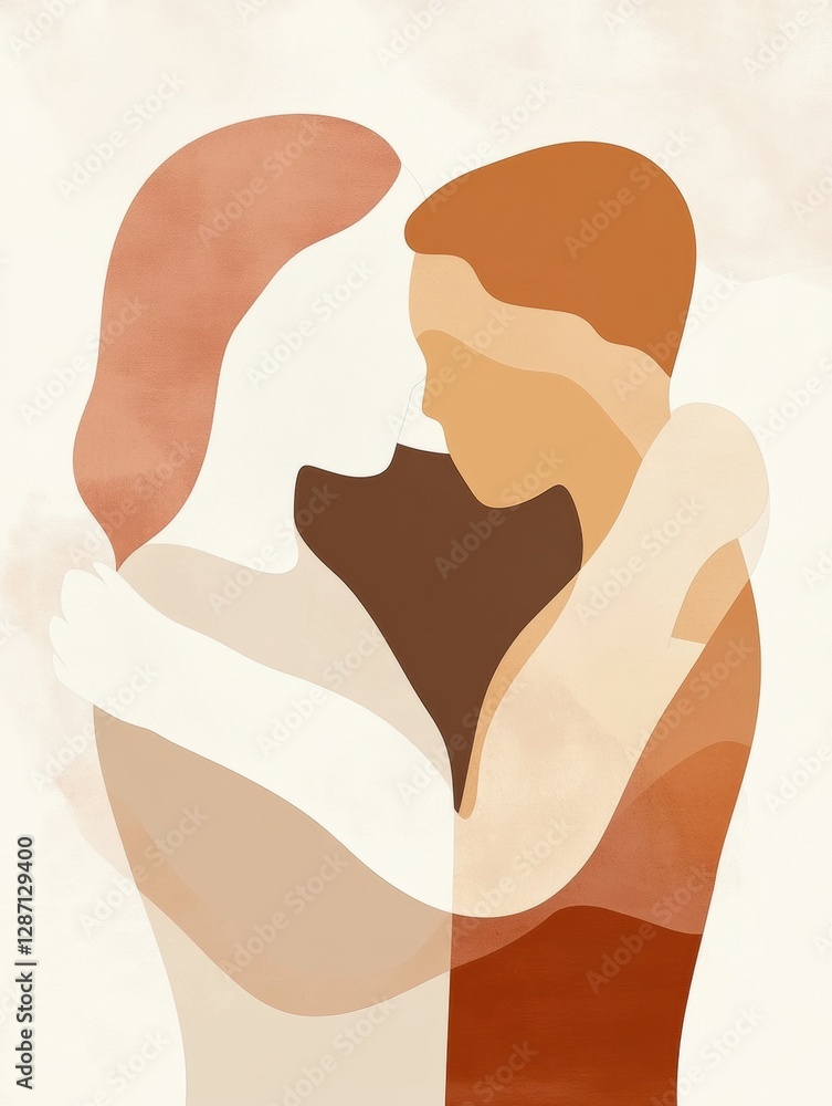 Leinwandbilder minimalist illustration capturing the embrace of two people in a warm and intimate moment of connect