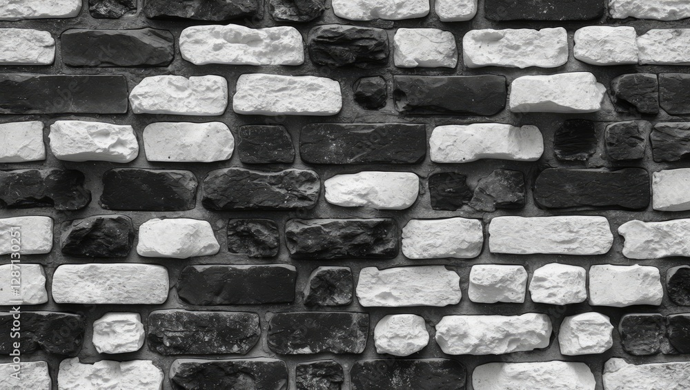 Poster black and white textured stone wall background featuring an old pattern of bricks ideal for modern d