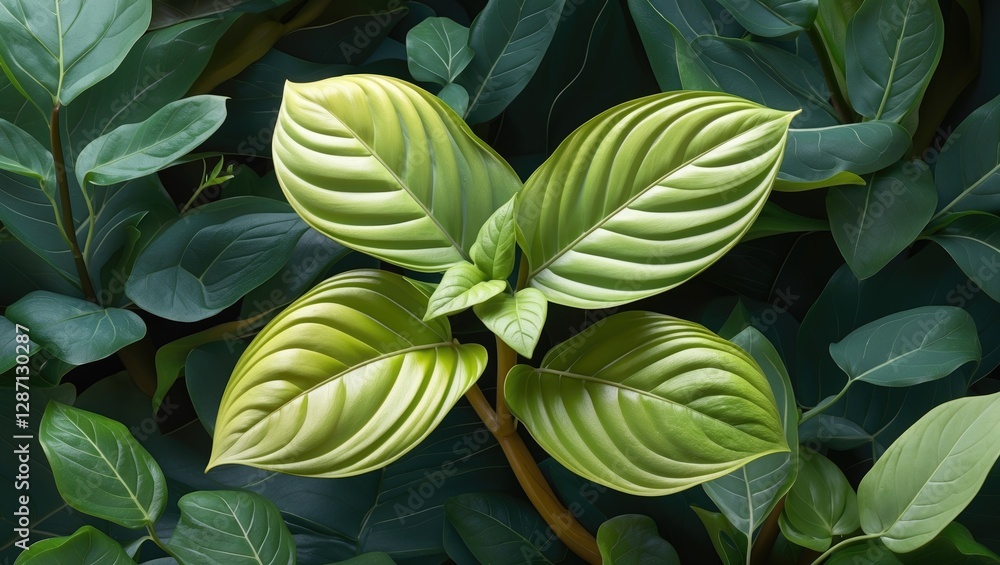 Poster vibrant epipremnum aureum leaves showcasing intricate textures surrounded by lush greenery in a natu