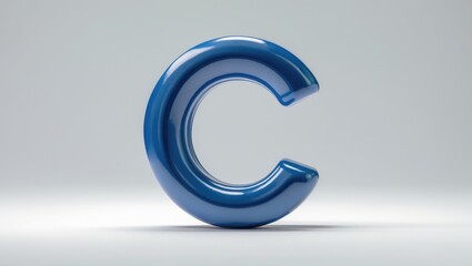 Blue plastic toy letter C isolated on white background showcasing studio lighting and glossy finish ideal for educational or decorative use.