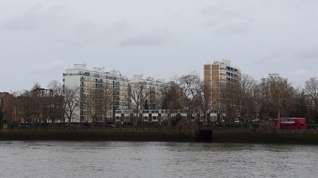 Churchill Gardens estate in PImlico, view over River Thames