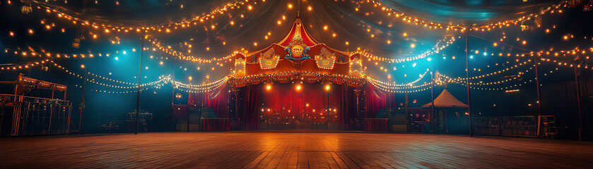Vibrant circus performance fairground event photography nighttime wide angle entertainment experience