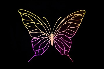 Neon outline butterfly on black background	