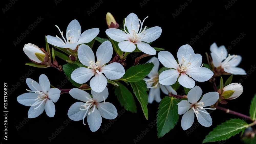 Poster delicate jasmine flowers in full bloom isolated against a black background showcasing their intricat